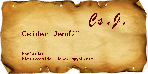 Csider Jenő névjegykártya